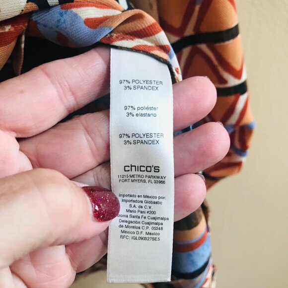 Chico's Blouse Geo Boho Aztec Tribal Tie Sleeve Women Size 1Medium Multi-Color - Picture 8 of 11